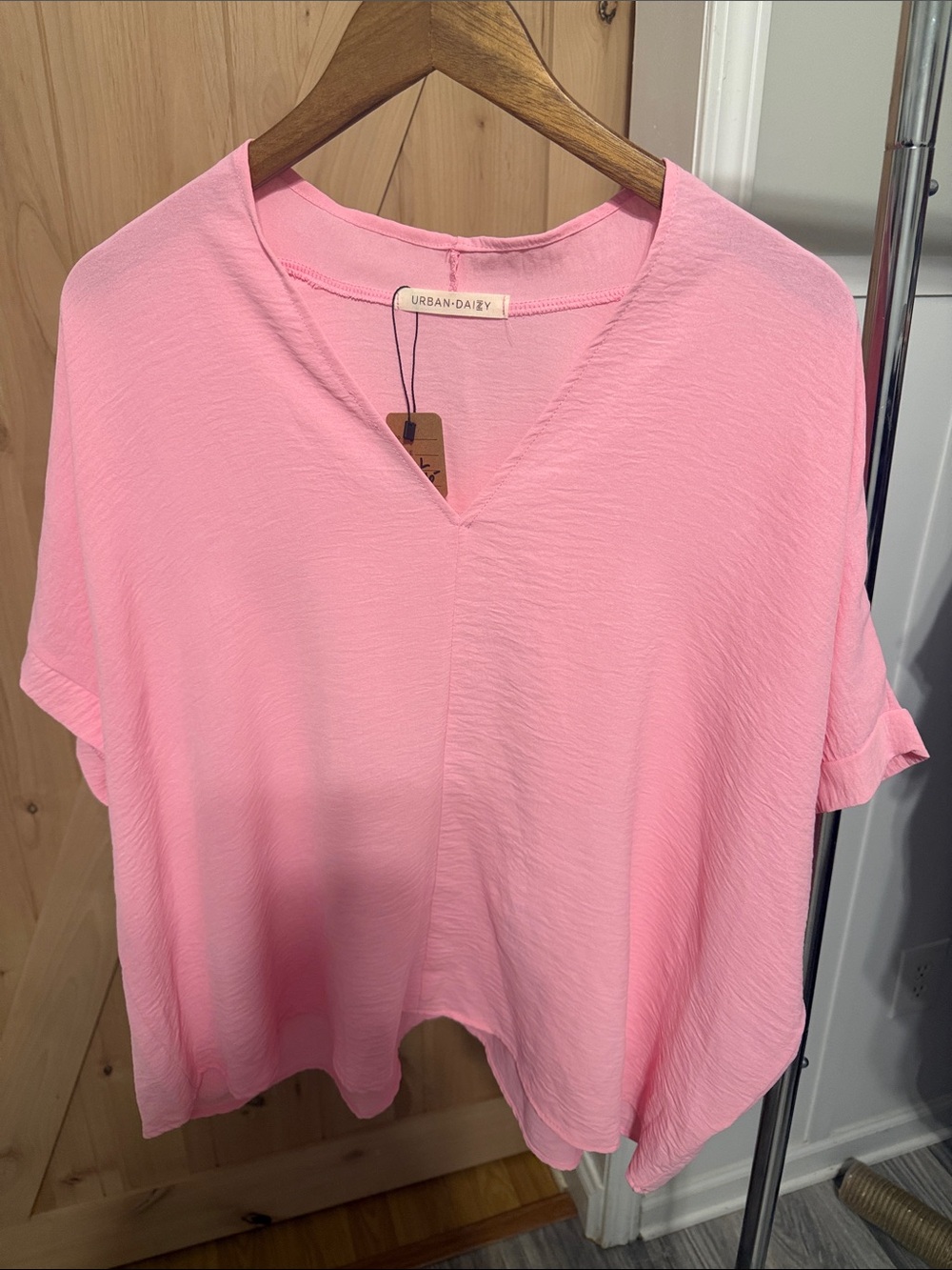 Pink V-Neck Short Sleeve Top